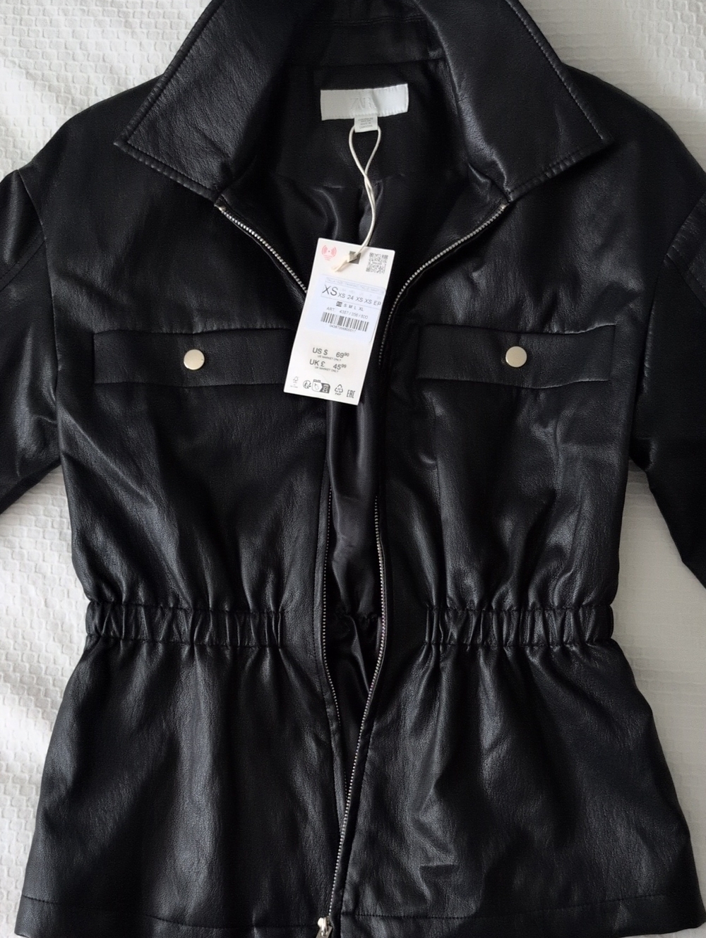 Zara Black Faux Leather Zip-Front Women's Jacket